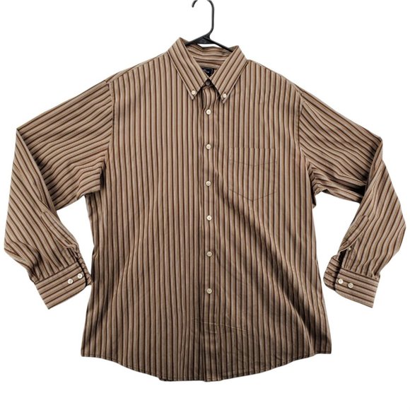 Dockers Shirt Men's Long Sleeve Striped Casual Button Up Collared Brown XL - Picture 1 of 11